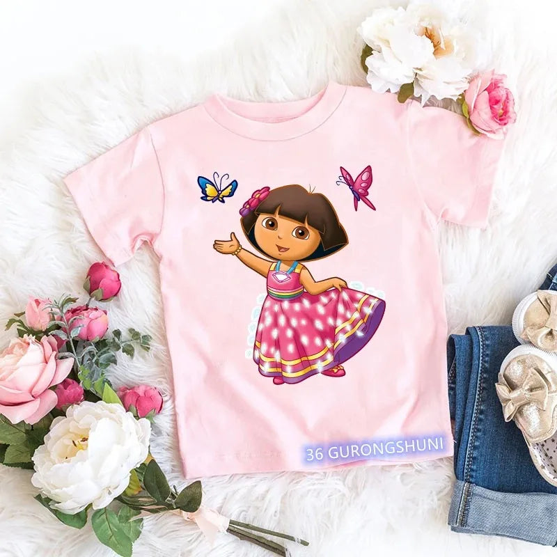 Fashion Kawaii Girls Pink Short-Sleeved T-Shirt