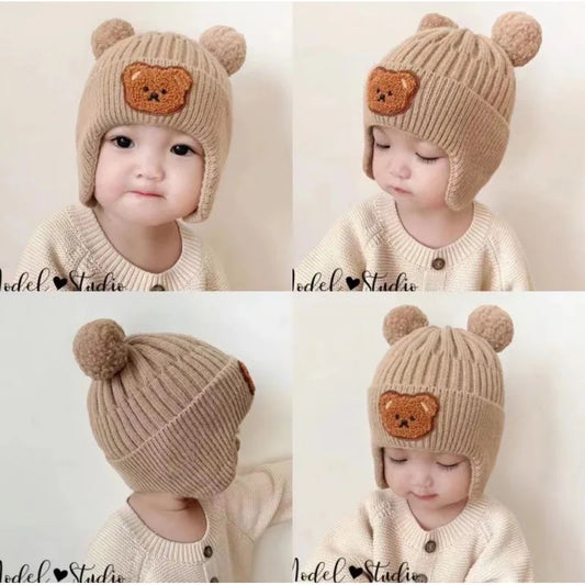 Cute Bear Ear Protection Knitted Winter Hat