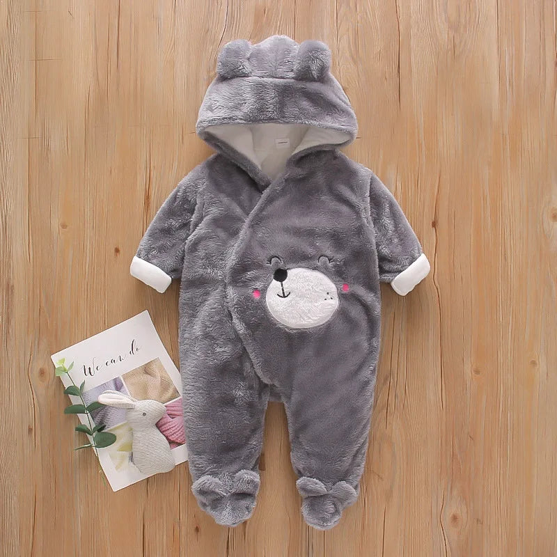 Adorable Plush Baby Hooded Romper