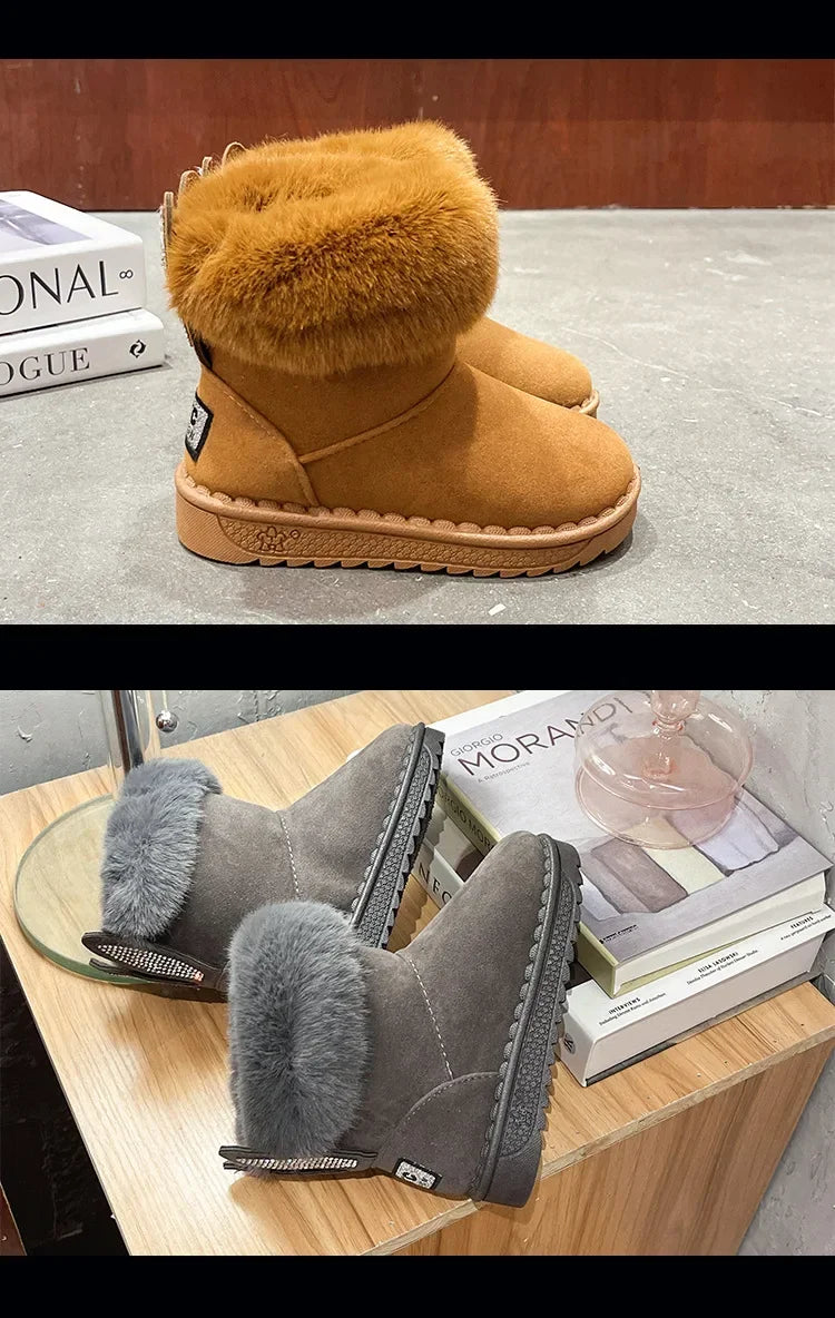 Kids Genuine Cowhide Snow Boots
