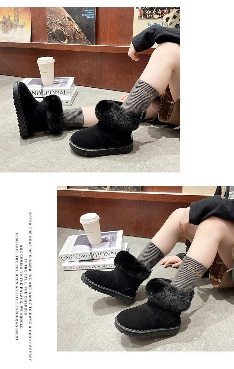Kids Genuine Cowhide Snow Boots
