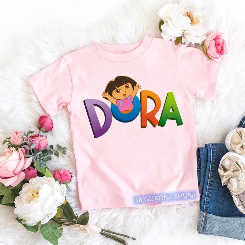 Fashion Kawaii Girls Pink Short-Sleeved T-Shirt