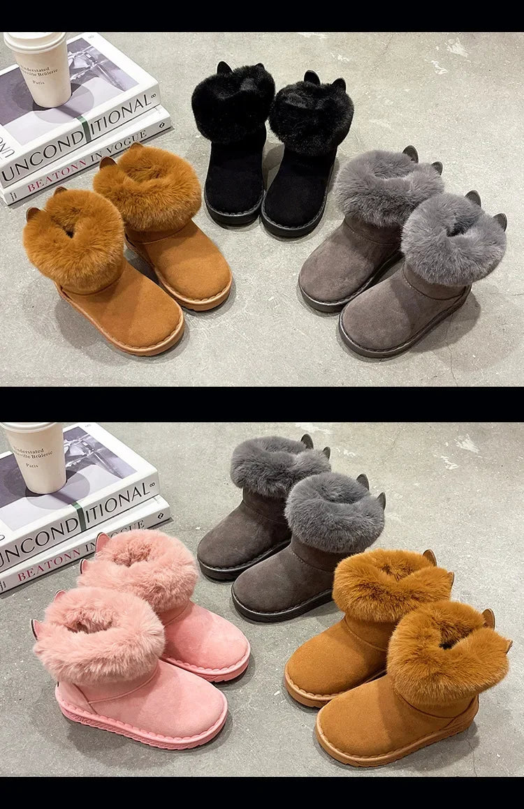 Kids Genuine Cowhide Snow Boots
