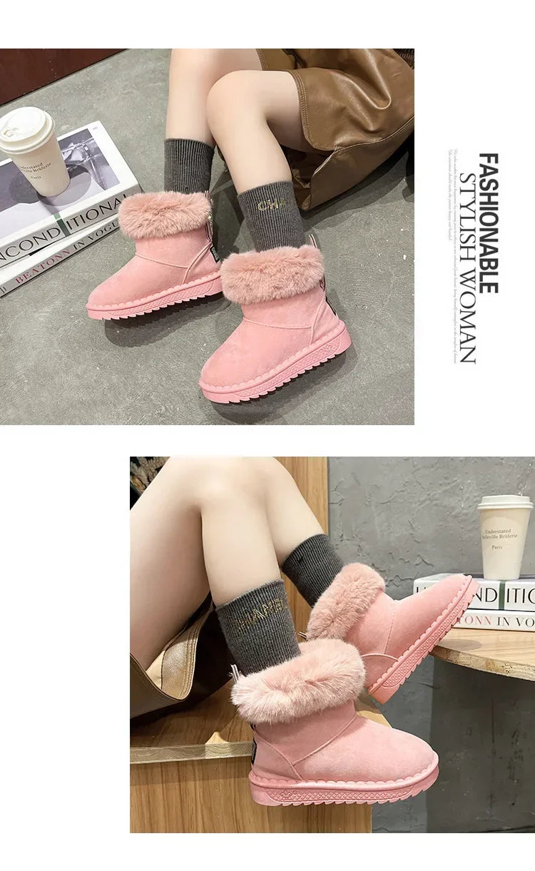 Kids Genuine Cowhide Snow Boots