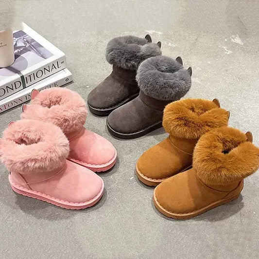 Kids Genuine Cowhide Snow Boots