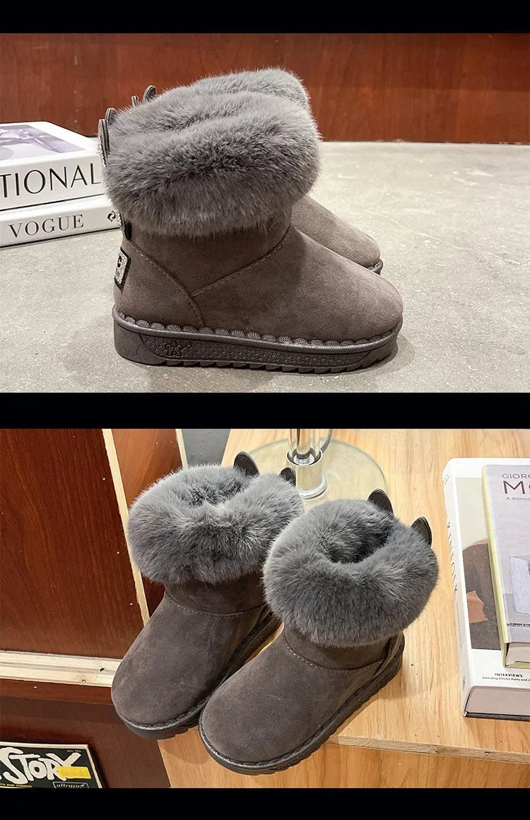 Kids Genuine Cowhide Snow Boots