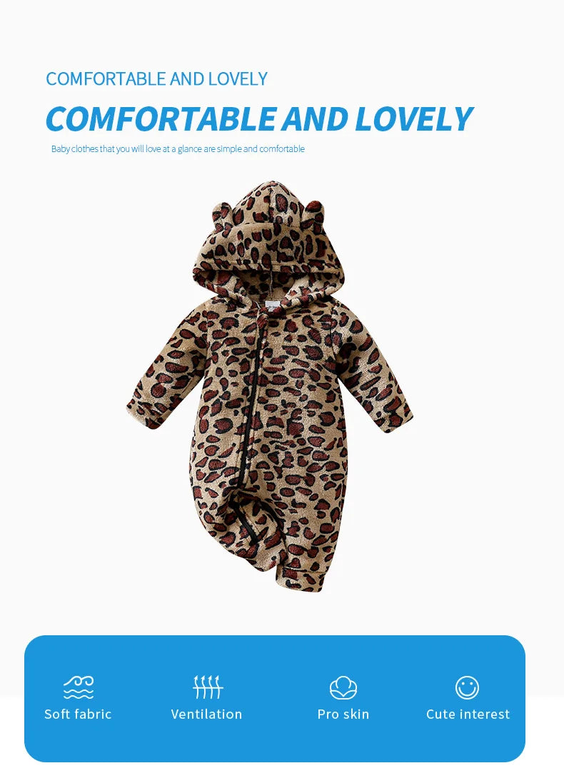 Cozy Leopard Baby Hooded Romper