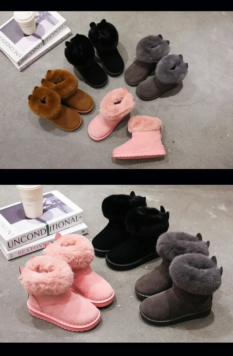 Kids Genuine Cowhide Snow Boots