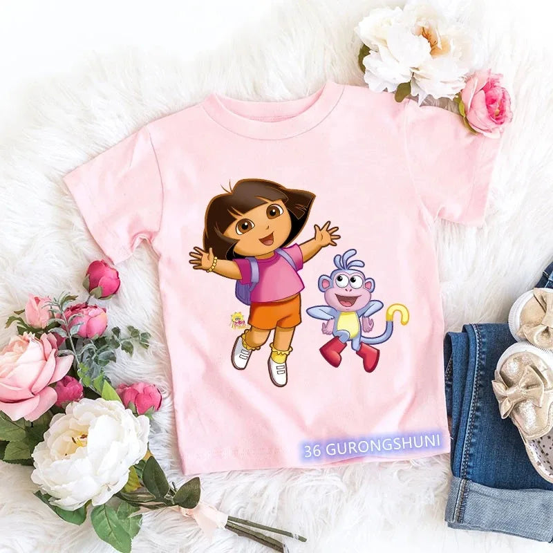 Fashion Kawaii Girls Pink Short-Sleeved T-Shirt