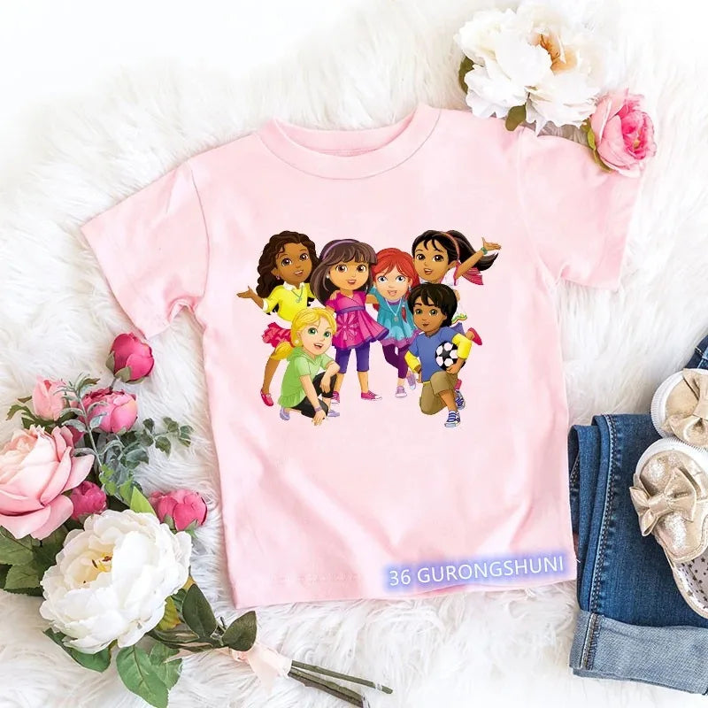 Fashion Kawaii Girls Pink Short-Sleeved T-Shirt