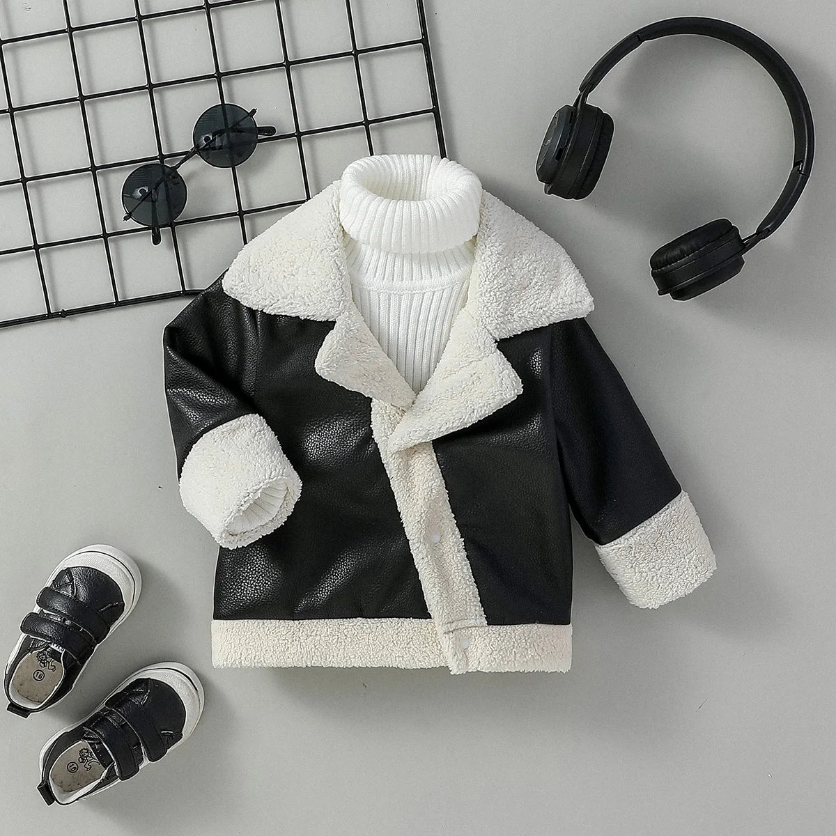 Baby Black Leather Coat