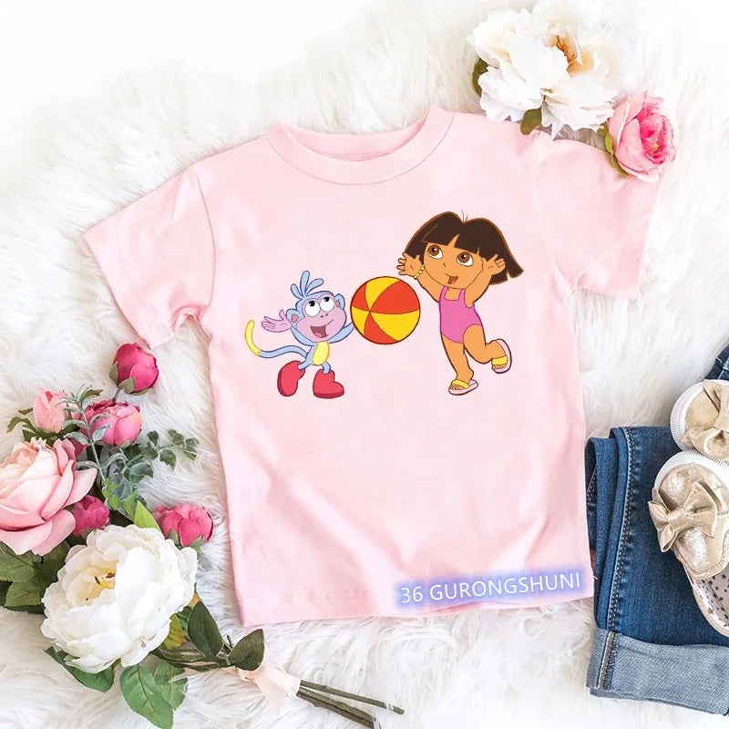 Fashion Kawaii Girls Pink Short-Sleeved T-Shirt