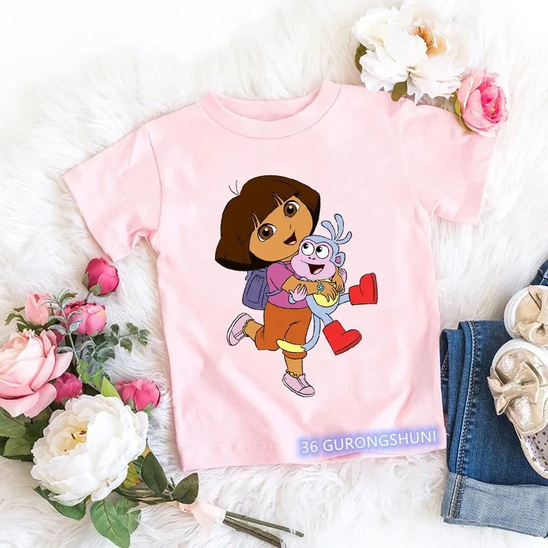 Fashion Kawaii Girls Pink Short-Sleeved T-Shirt