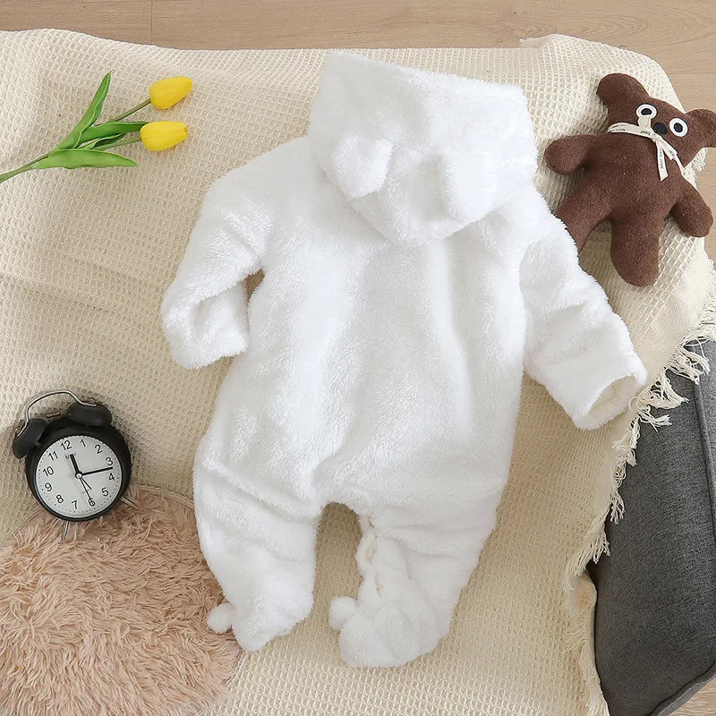 Adorable Plush Baby Hooded Romper