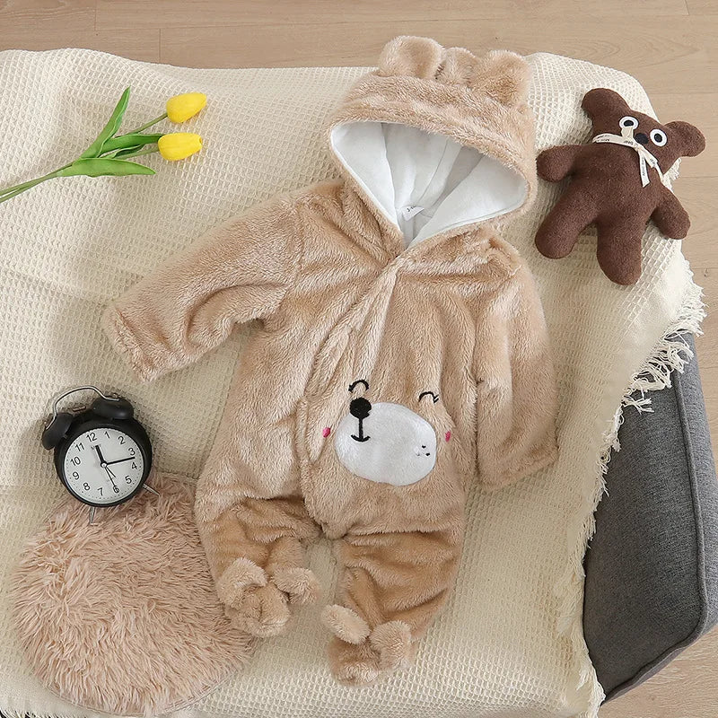Adorable Plush Baby Hooded Romper