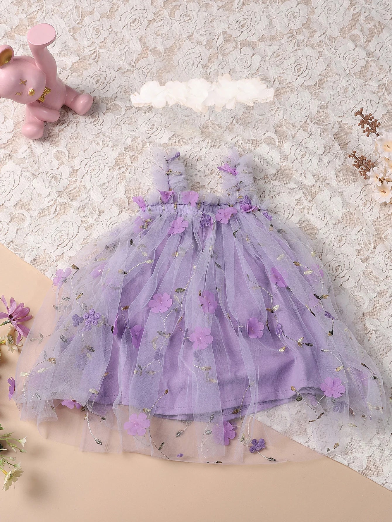 Floral Embroidery with Headband Dress