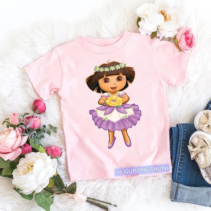 Fashion Kawaii Girls Pink Short-Sleeved T-Shirt