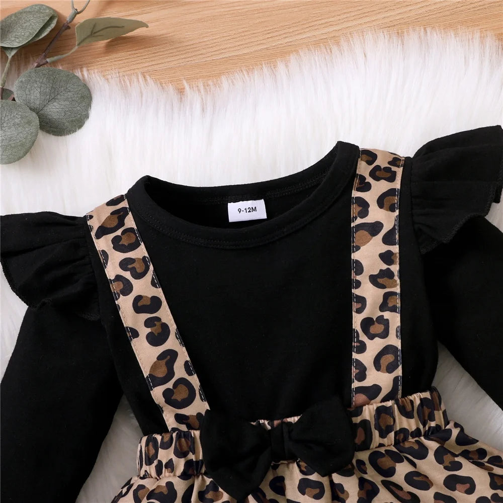 Newborn Baby Girl Leopard Print Dress Onesie with Bow