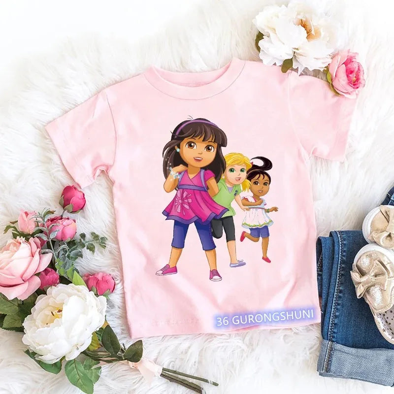Fashion Kawaii Girls Pink Short-Sleeved T-Shirt