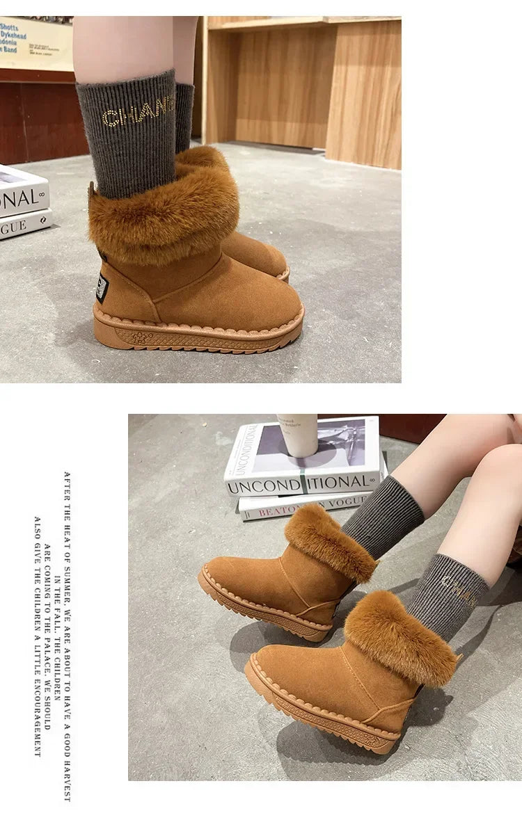 Kids Genuine Cowhide Snow Boots