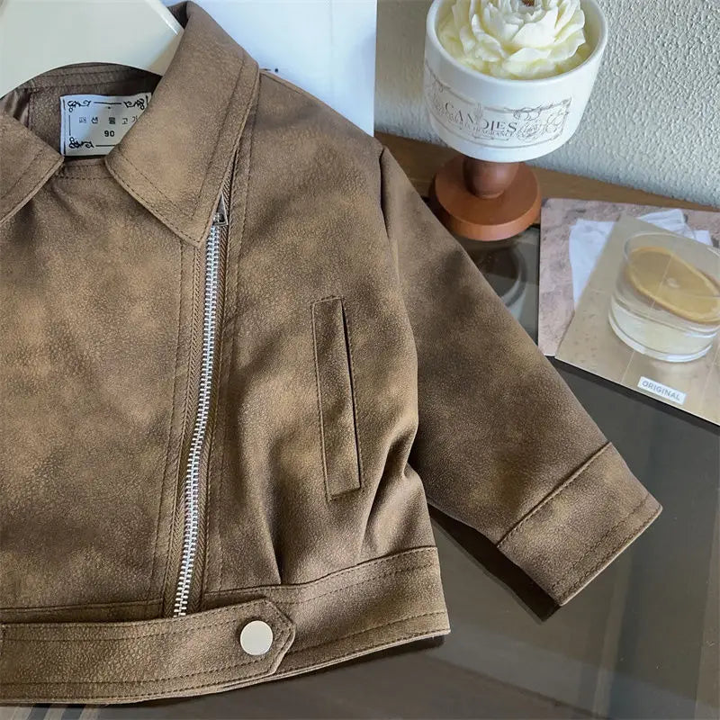 Kids' Vintage Biker Leather Jacket