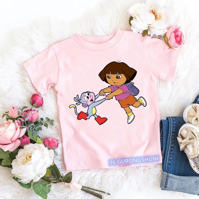 Fashion Kawaii Girls Pink Short-Sleeved T-Shirt