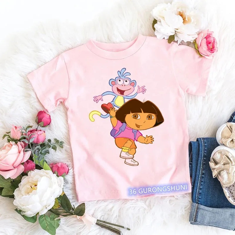 Fashion Kawaii Girls Pink Short-Sleeved T-Shirt