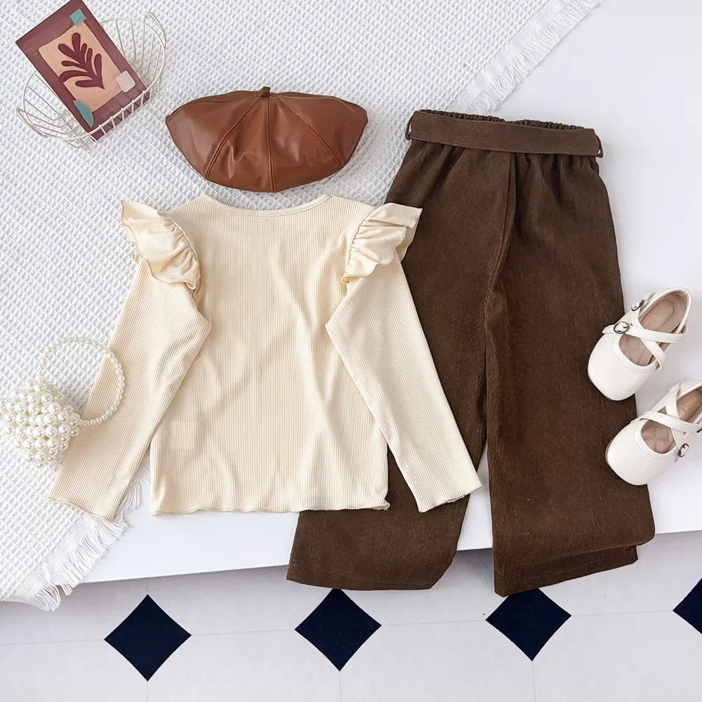 Long Sleeve Top & Brown Pants Set