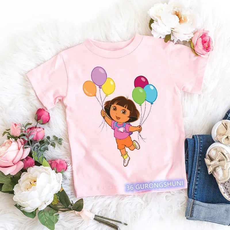 Fashion Kawaii Girls Pink Short-Sleeved T-Shirt
