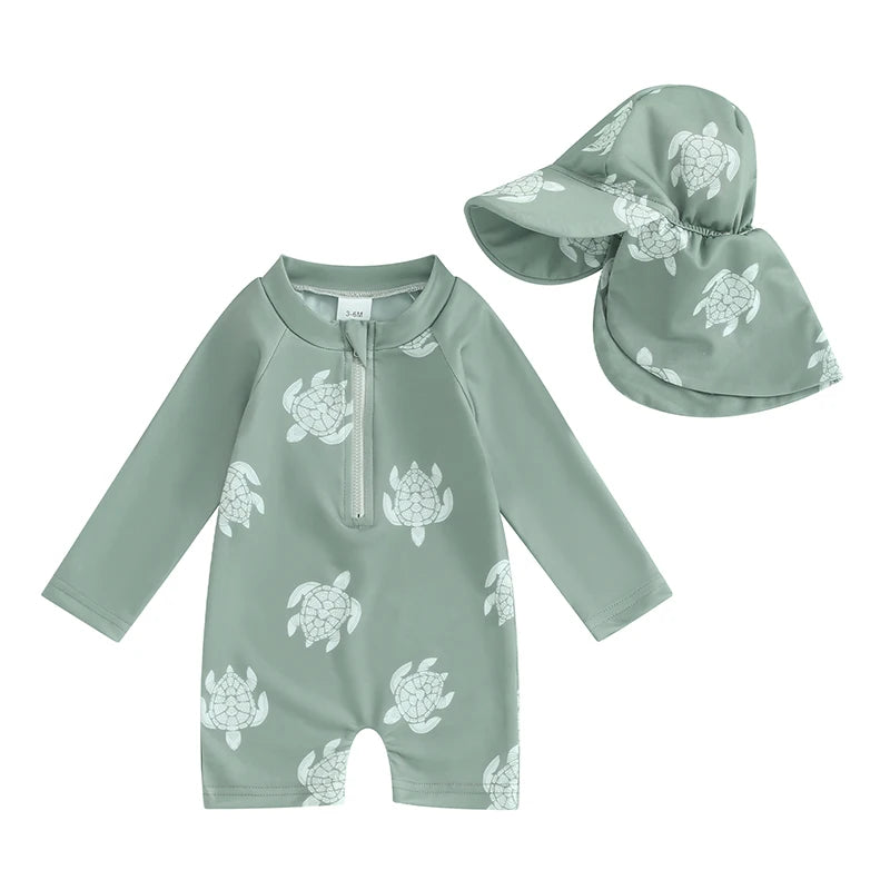 Turtle/Dinosaur Toddler Boys Rash Guard Swimsuit