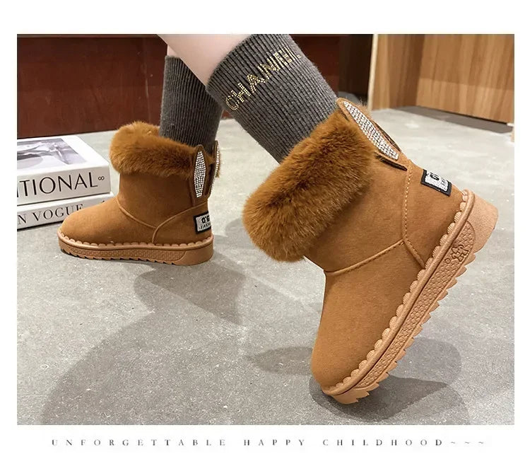 Kids Genuine Cowhide Snow Boots