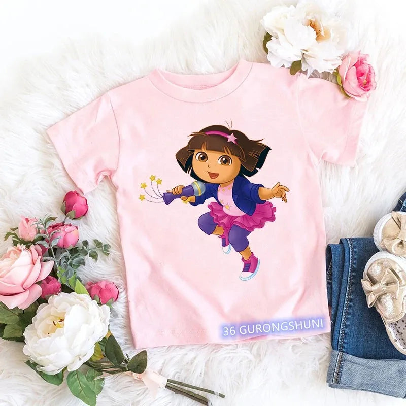 Fashion Kawaii Girls Pink Short-Sleeved T-Shirt