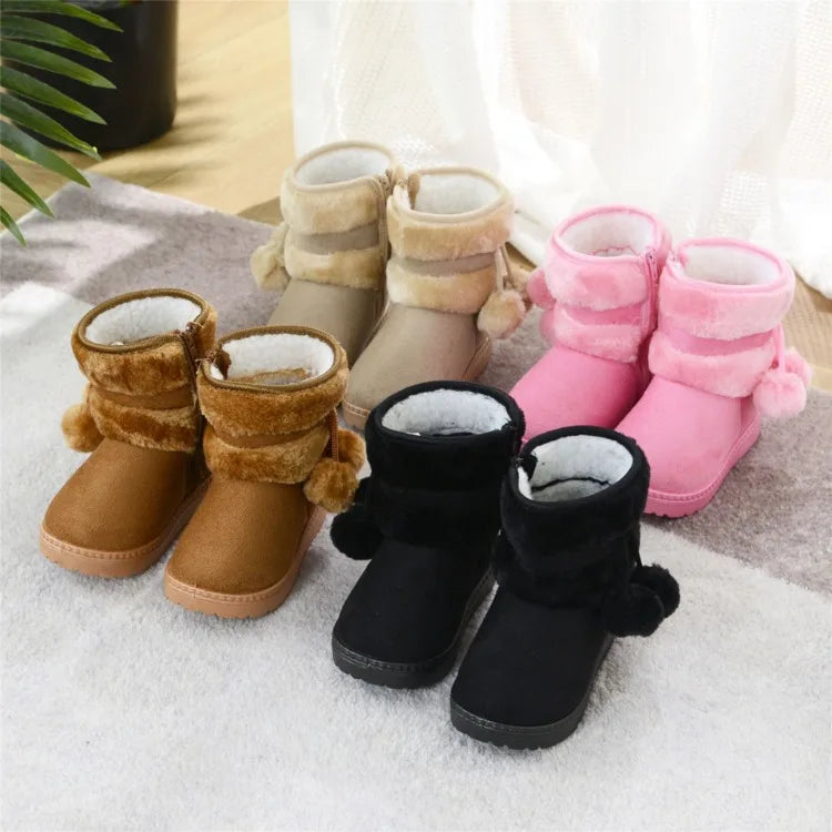 Cozy & Cute Boots with Fluffy Pom-Poms