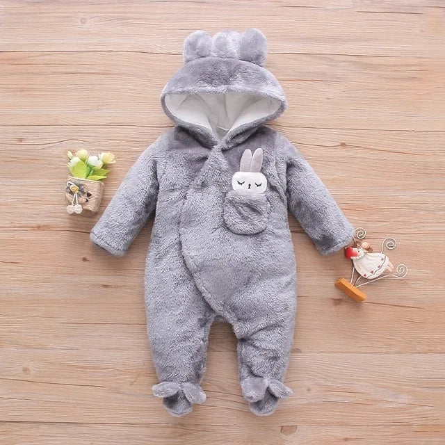 Adorable Plush Baby Hooded Romper