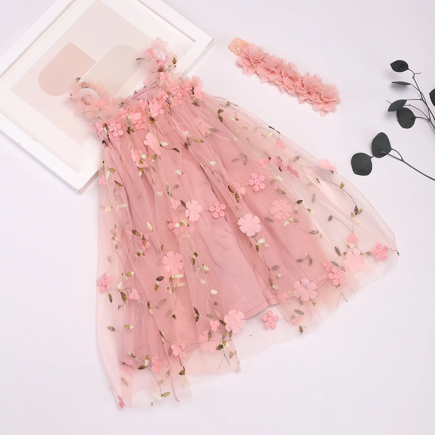 Floral Embroidery with Headband Dress
