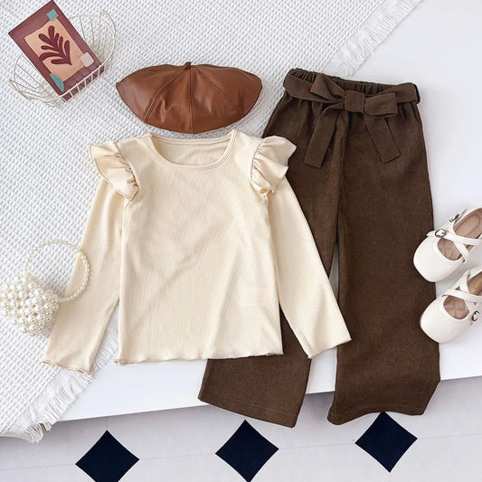 Long Sleeve Top & Brown Pants Set