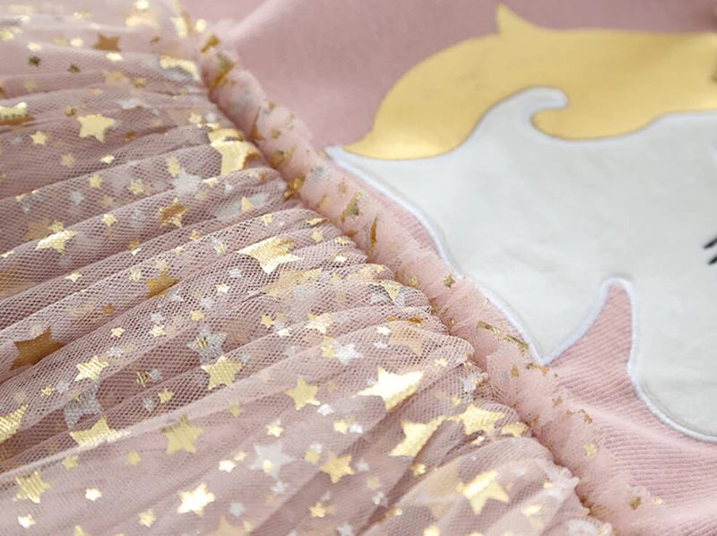 Baby Girl Cute Unicorn Dresses Summer Knitted Girls Dress Christmas Party Star Mesh Princess Dress Children Clothing