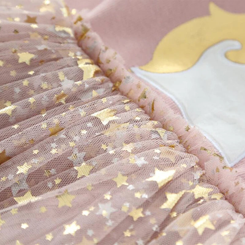 Baby Girl Cute Unicorn Dresses Summer Knitted Girls Dress Christmas Party Star Mesh Princess Dress Children Clothing
