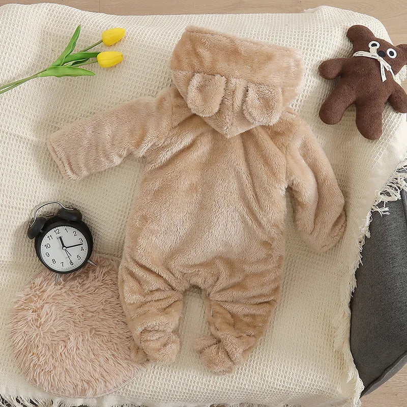 Adorable Plush Baby Hooded Romper