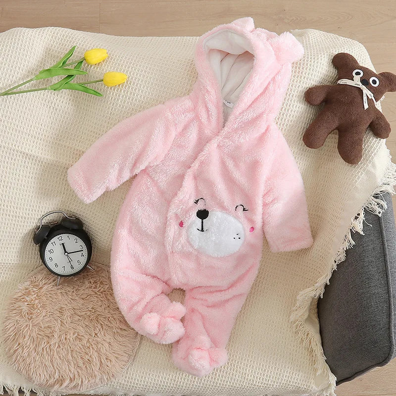Adorable Plush Baby Hooded Romper