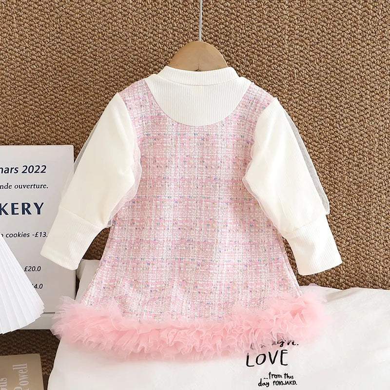 Autumn Baby Girl Plaid Mesh Patchwork Dress