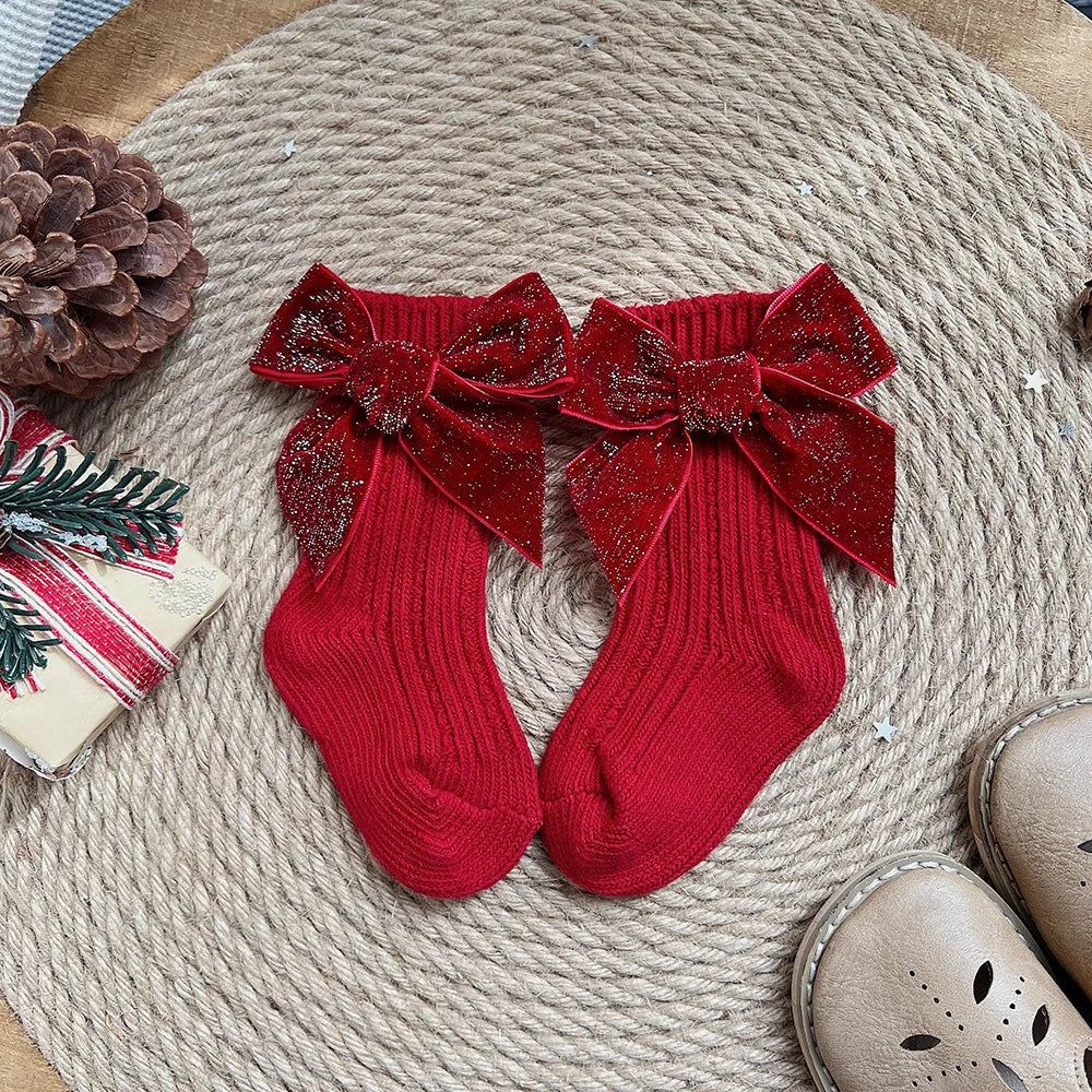 Baby Girls  Big Bow Christmas Socks