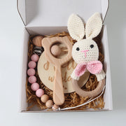 Baby crochet rattle Pacifier Clip, Teether, Bunny teether and Elephant toy