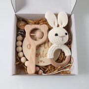 Baby crochet rattle Pacifier Clip, Teether, Bunny teether and Elephant toy