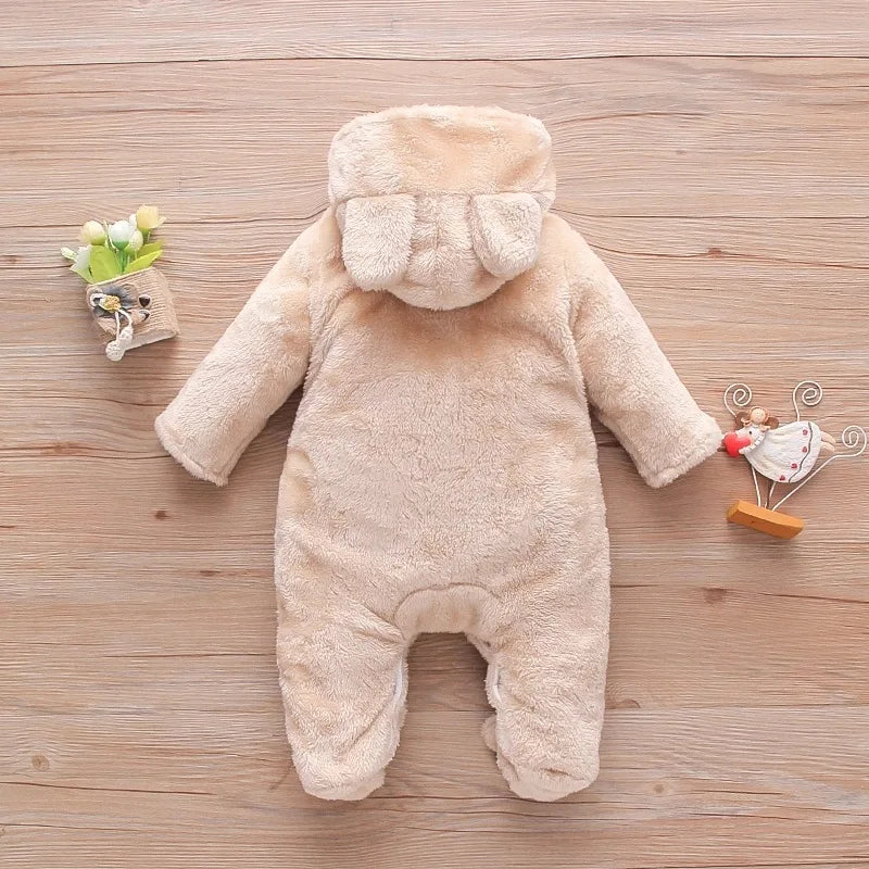 Adorable Plush Baby Hooded Romper