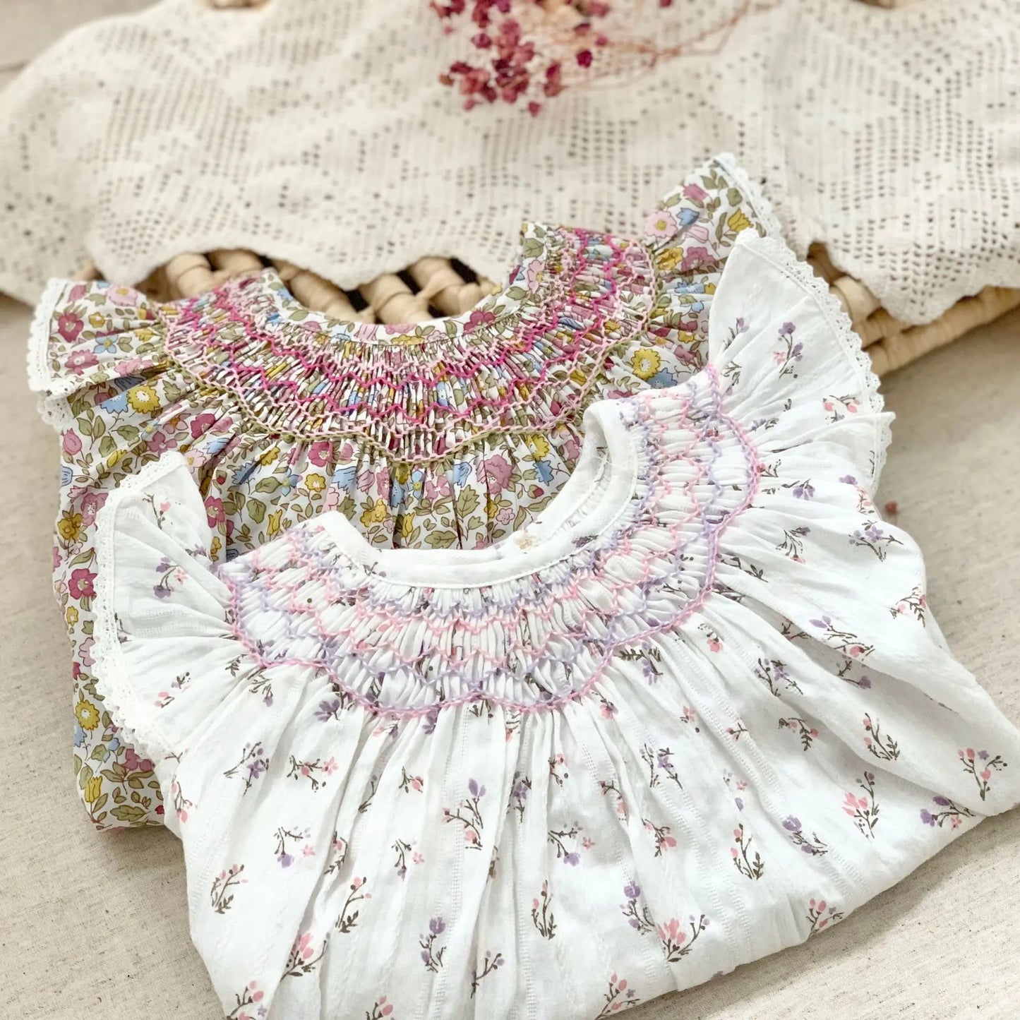 Smocked Ruffles Lace Girls Summer Beach Dress