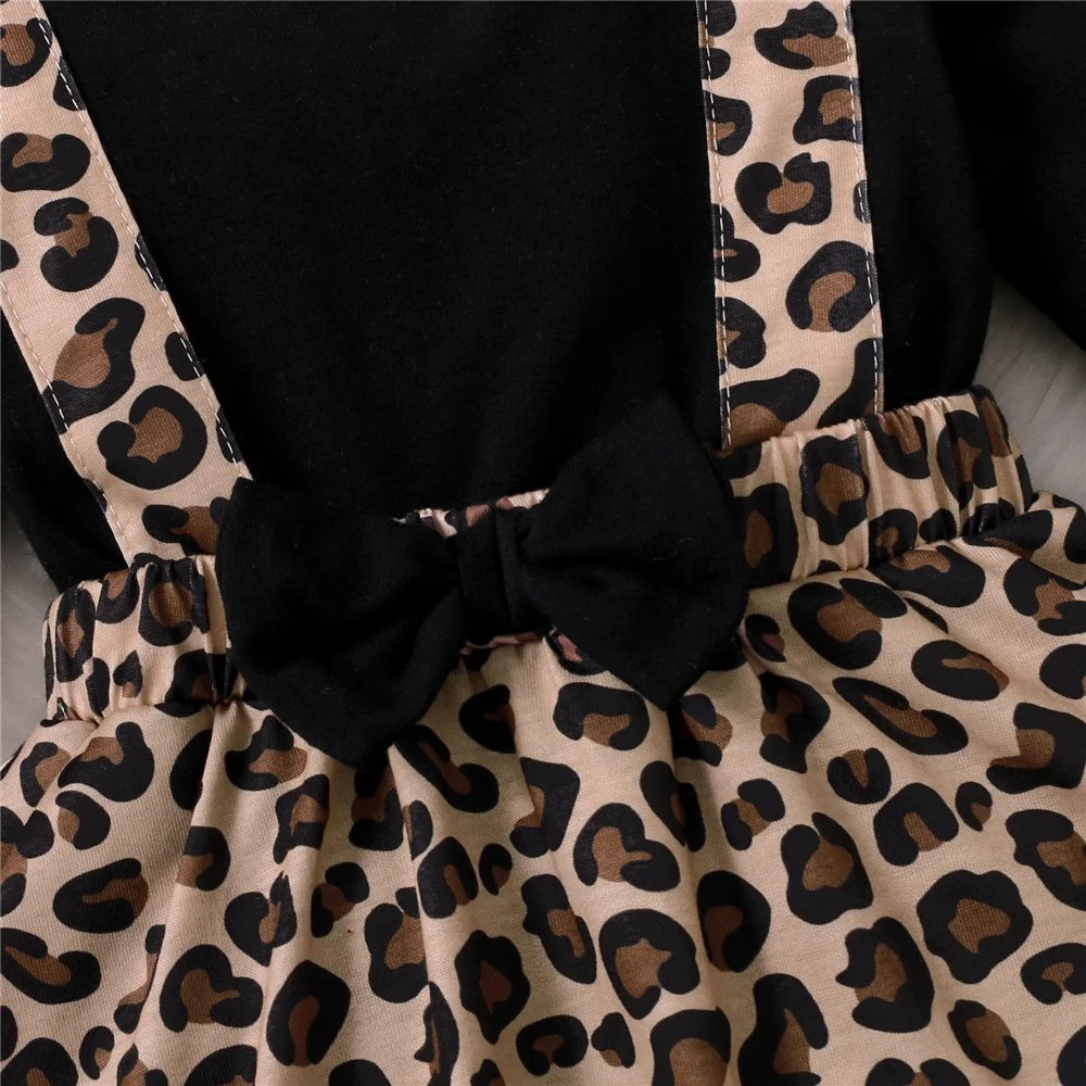 Newborn Baby Girl Leopard Print Dress Onesie with Bow