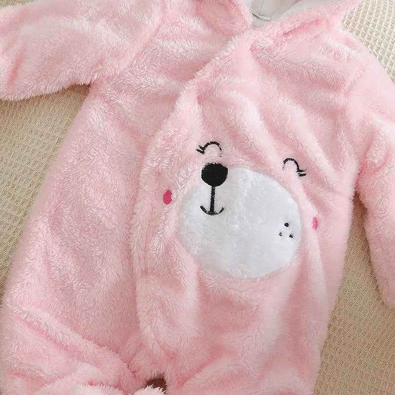 Adorable Plush Baby Hooded Romper