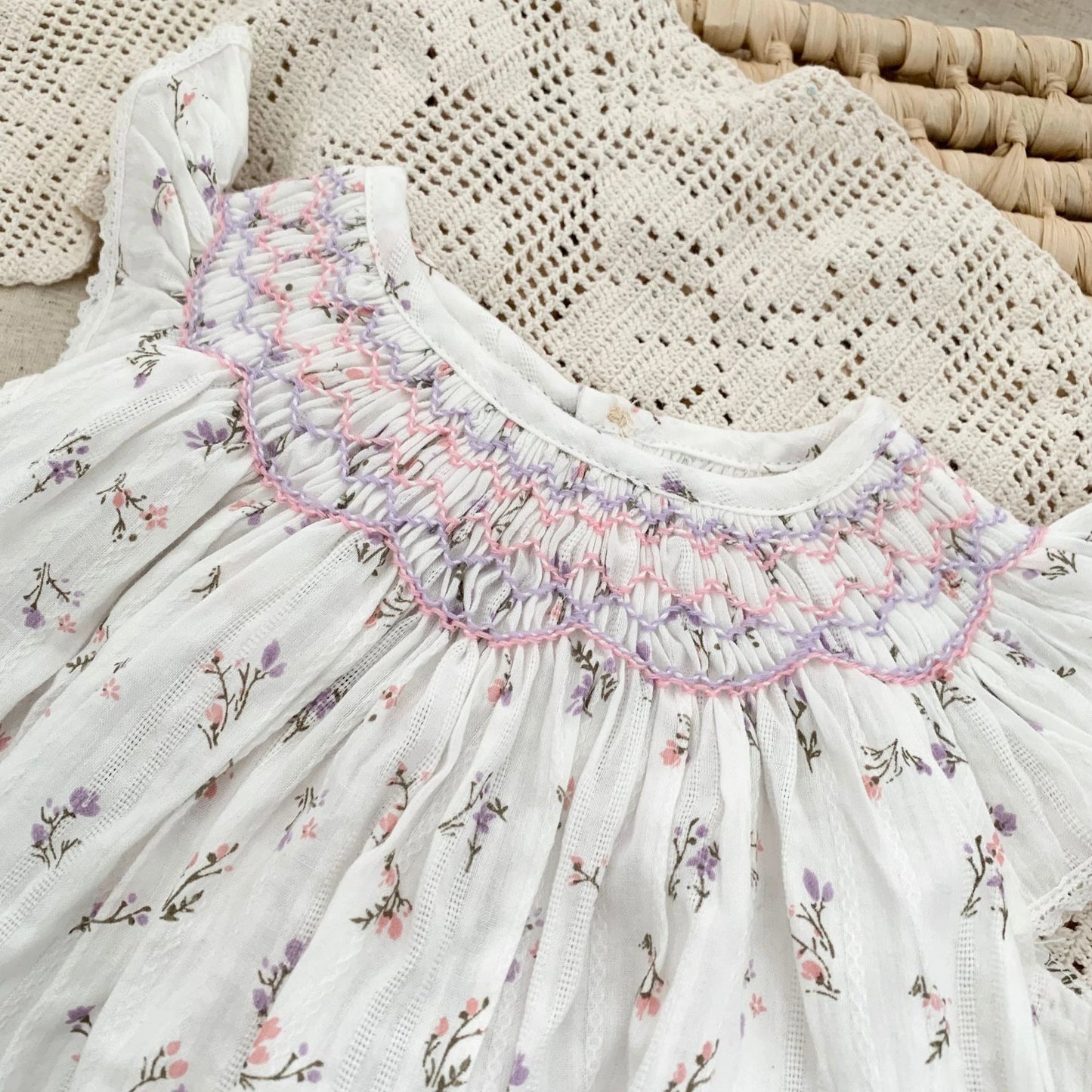 Smocked Ruffles Lace Girls Summer Beach Dress