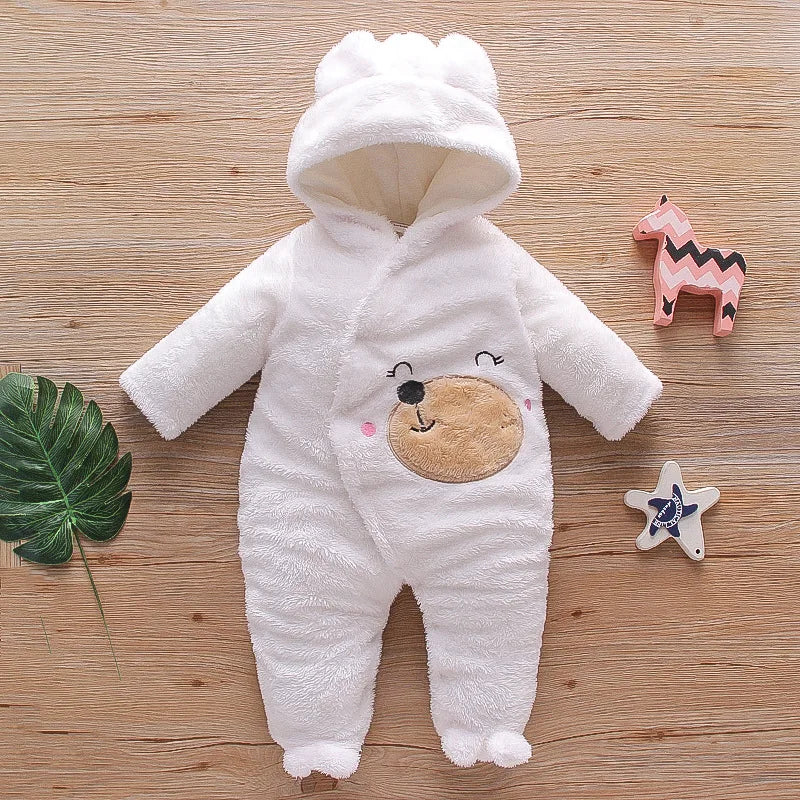 Adorable Plush Baby Hooded Romper